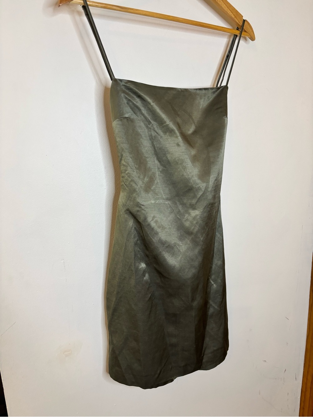 NWT Zara Olive Green Satin Slip Tie Back Dress - Picture 3 of 8